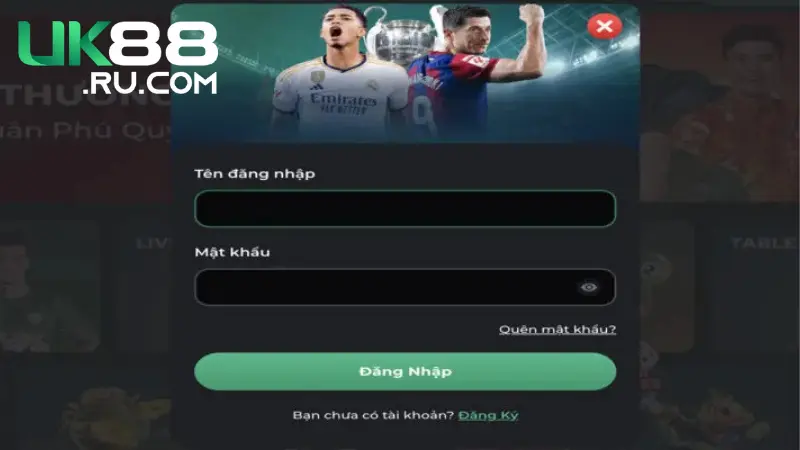 Nhập tên đăng nhập và mật khẩu đã đăng ký tại UK88
